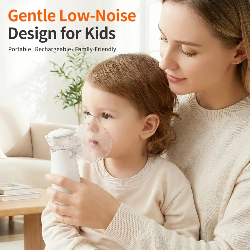 Portable Mesh Nebulizer Machine – Quiet Handheld Inhaler for Kids & Adults with Adult & Child Masks