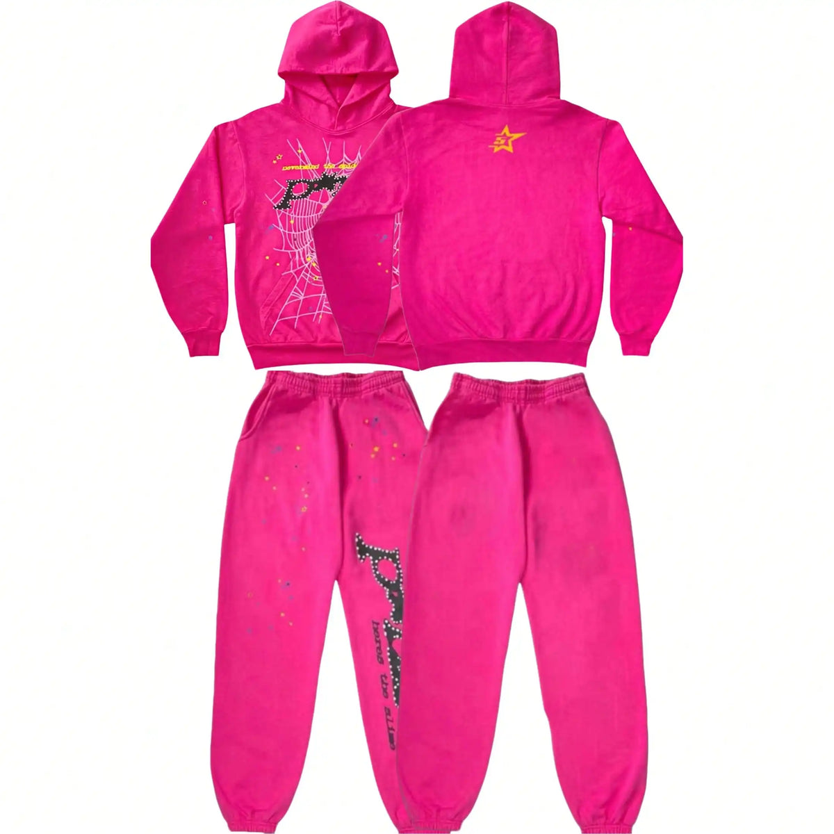 Spider Web Star Print Hoodie & Sweatpants Set — 2-Piece Y2K Streetwear Suit for Men