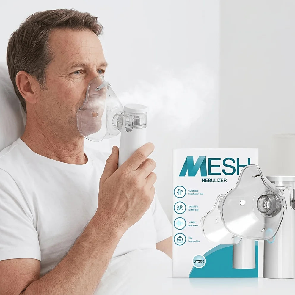 Portable Mesh Nebulizer Machine – Quiet Handheld Inhaler for Kids & Adults with Adult & Child Masks