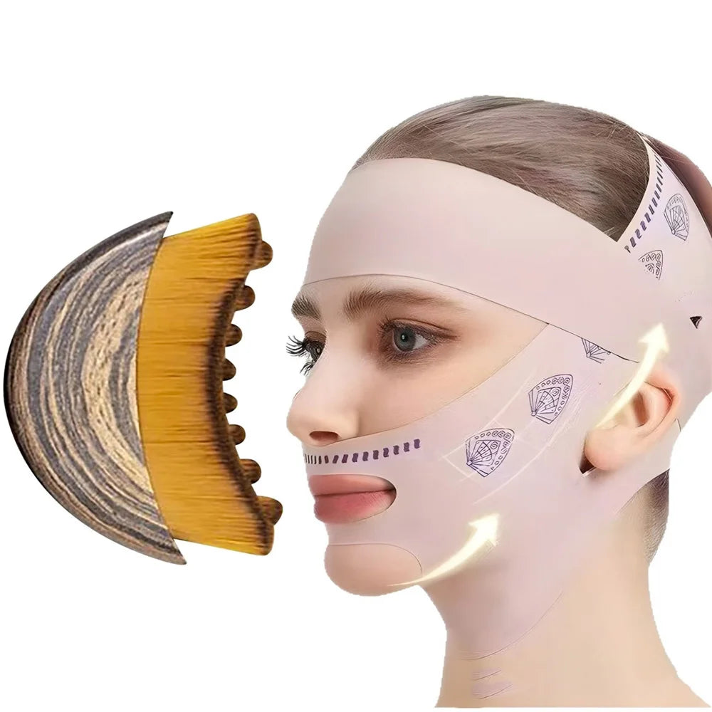V-Line Face Sculpting Set – Lymphatic Lifting Bandage & Massage Brush for Jawline & Double Chin