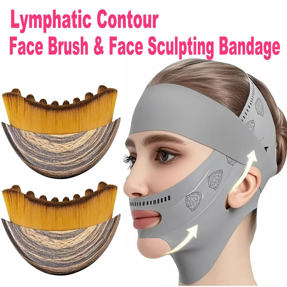 V-Line Face Sculpting Set – Lymphatic Lifting Bandage & Massage Brush for Jawline & Double Chin