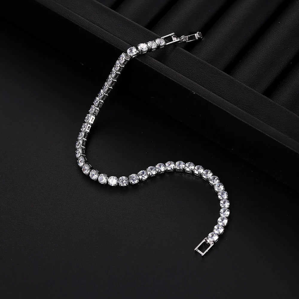 Iced Out Tennis Bracelet — 4mm Cubic Zirconia Crystal Chain for Men & Women