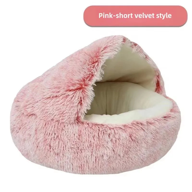 Fleece-Lined Plush Semi-Enclosed Cat Bed – Cozy Winter Pet Nest