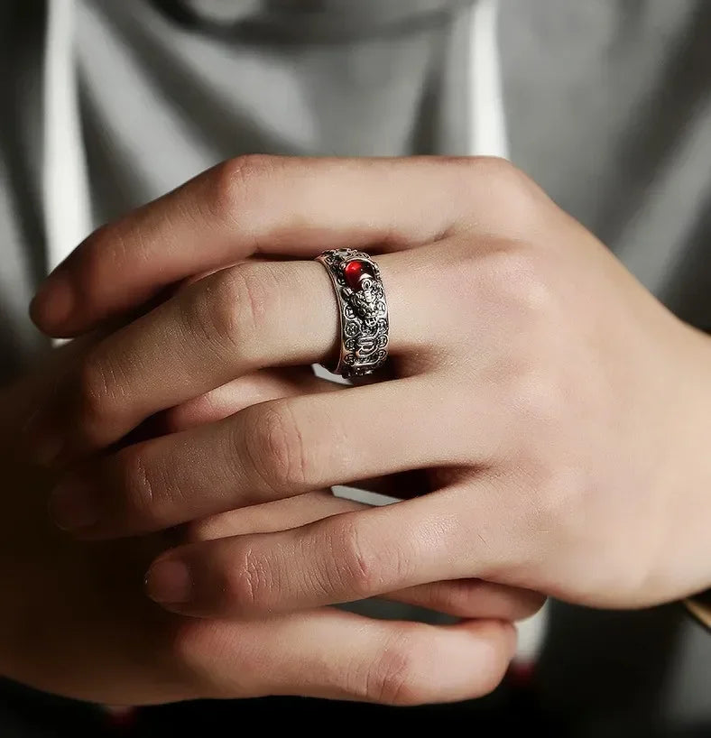 Vintage Original Feng Shui Ring Amulet Protection Lucky Wealth Men's Ring Golden Toad Jewelry Rings For Men Women Adjustable