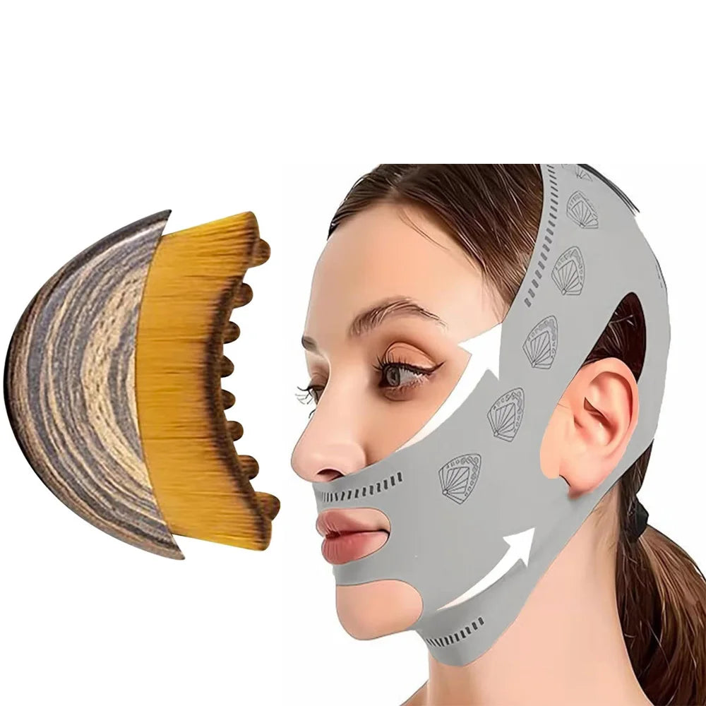 V-Line Face Sculpting Set – Lymphatic Lifting Bandage & Massage Brush for Jawline & Double Chin