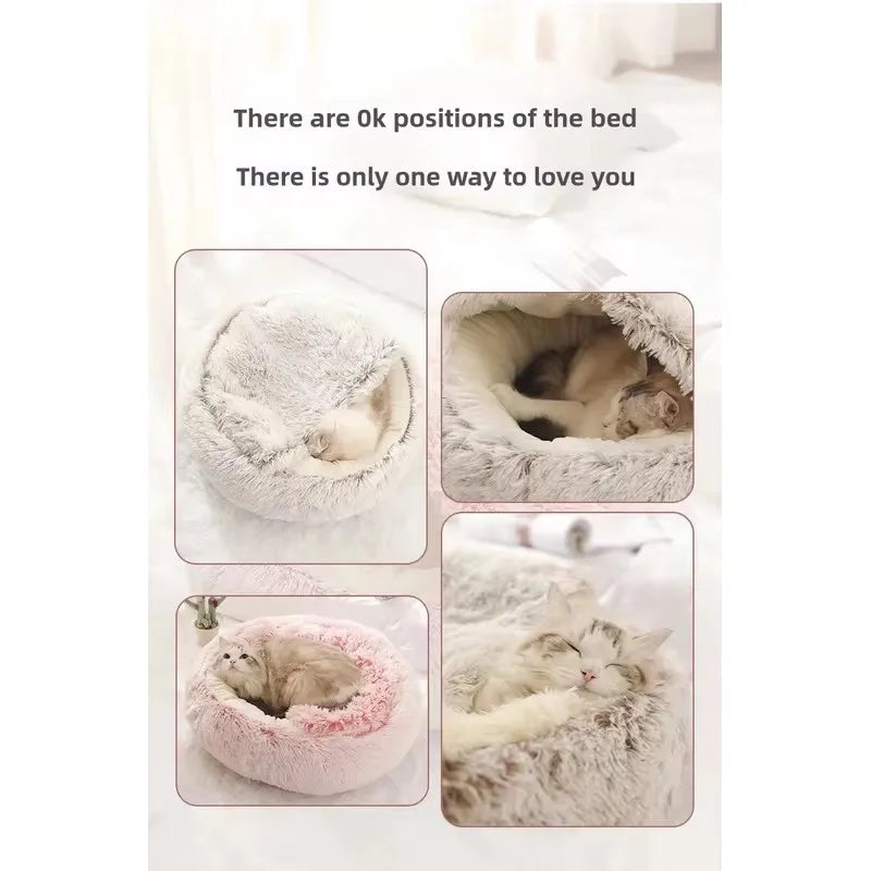 Fleece-Lined Plush Semi-Enclosed Cat Bed – Cozy Winter Pet Nest