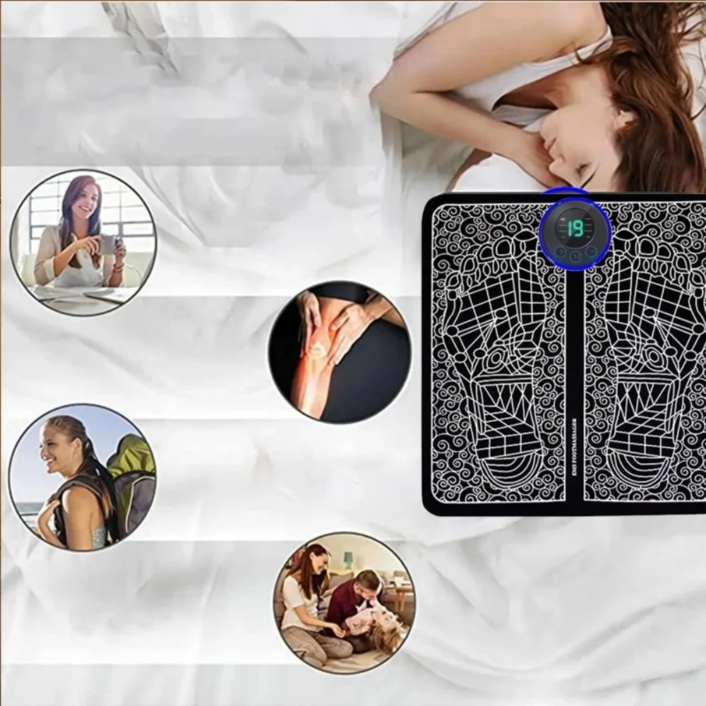 EMS Foot Massager Pad – 8 Modes & 19 Levels of Electric Muscle Stimulation for Feet & Legs
