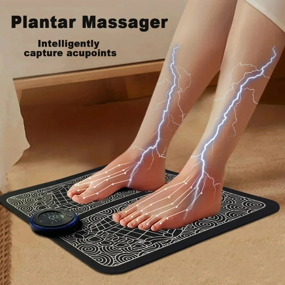EMS Foot Massager Pad – 8 Modes & 19 Levels of Electric Muscle Stimulation for Feet & Legs