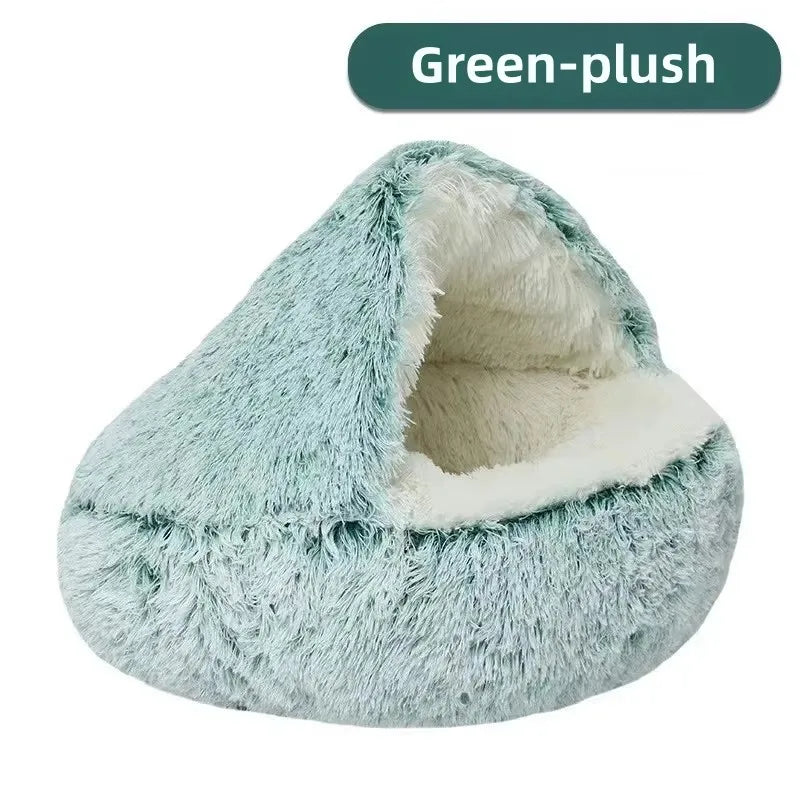 Fleece-Lined Plush Semi-Enclosed Cat Bed – Cozy Winter Pet Nest
