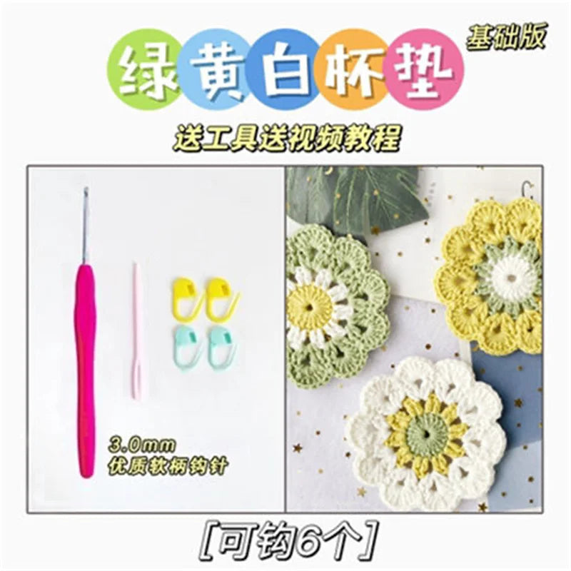 DIY Handmade Coaster Crochet Kit For Beginners Flower Sewing Material Package Hand Knitting For Kids Adults Crochet Lovers