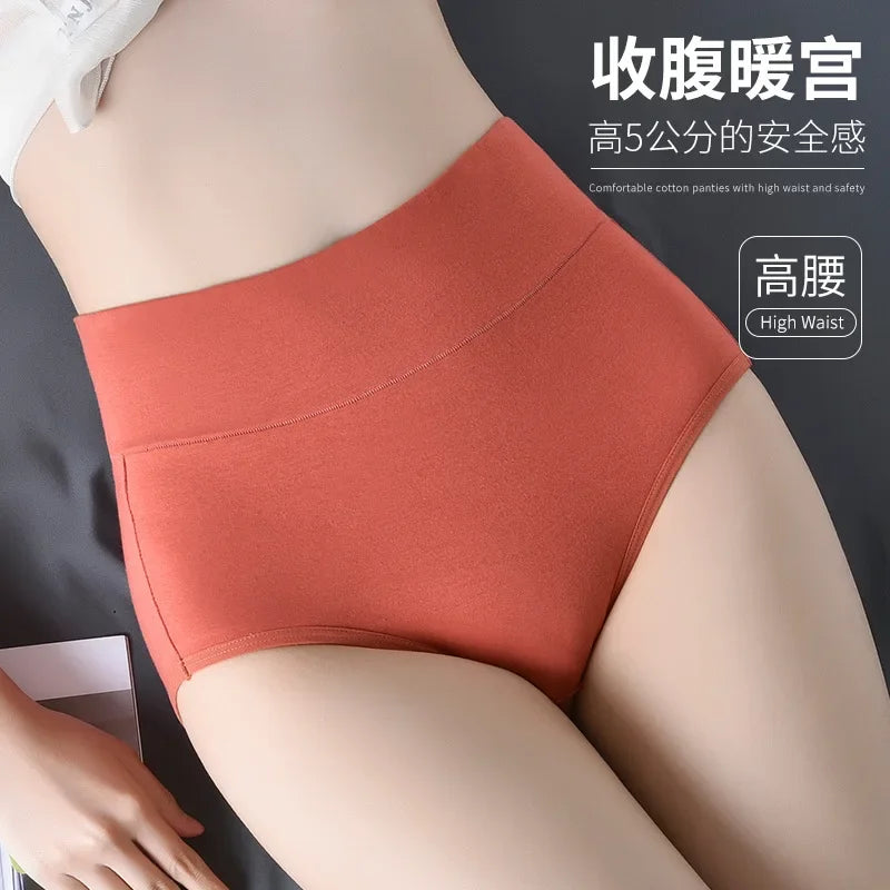 Women's High-Waist Tummy Control Underwear — 95% Cotton Plus Size Briefs in 7 Colors