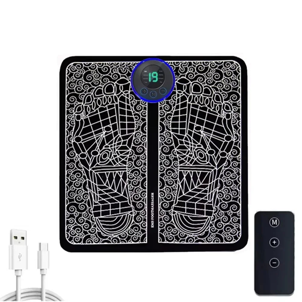EMS Foot Massager Pad – 8 Modes & 19 Levels of Electric Muscle Stimulation for Feet & Legs