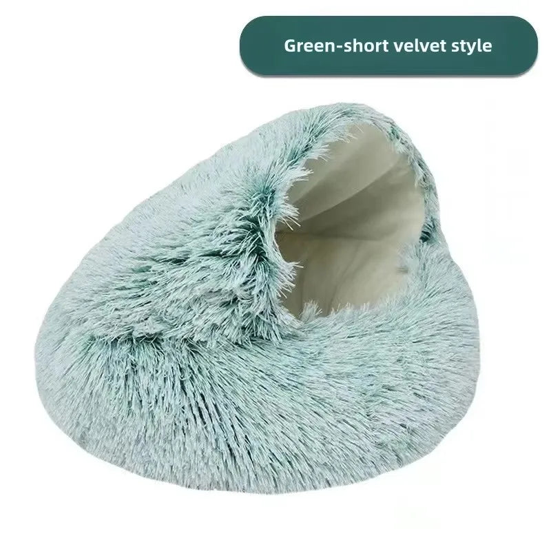 Fleece-Lined Plush Semi-Enclosed Cat Bed – Cozy Winter Pet Nest