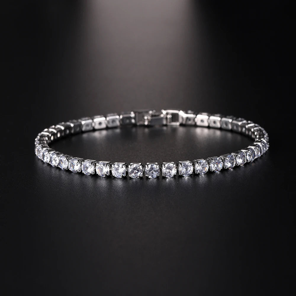 Iced Out Tennis Bracelet — 4mm Cubic Zirconia Crystal Chain for Men & Women