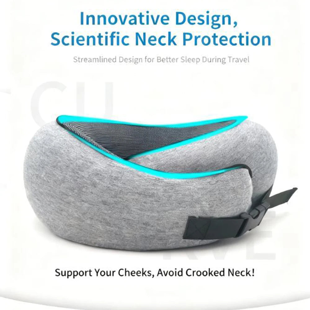 Memory Foam U-Shaped Pillow, Foldable Neck Pillow for Travel, Airplane Trips, Nap, Cervical Neck Support Pillow