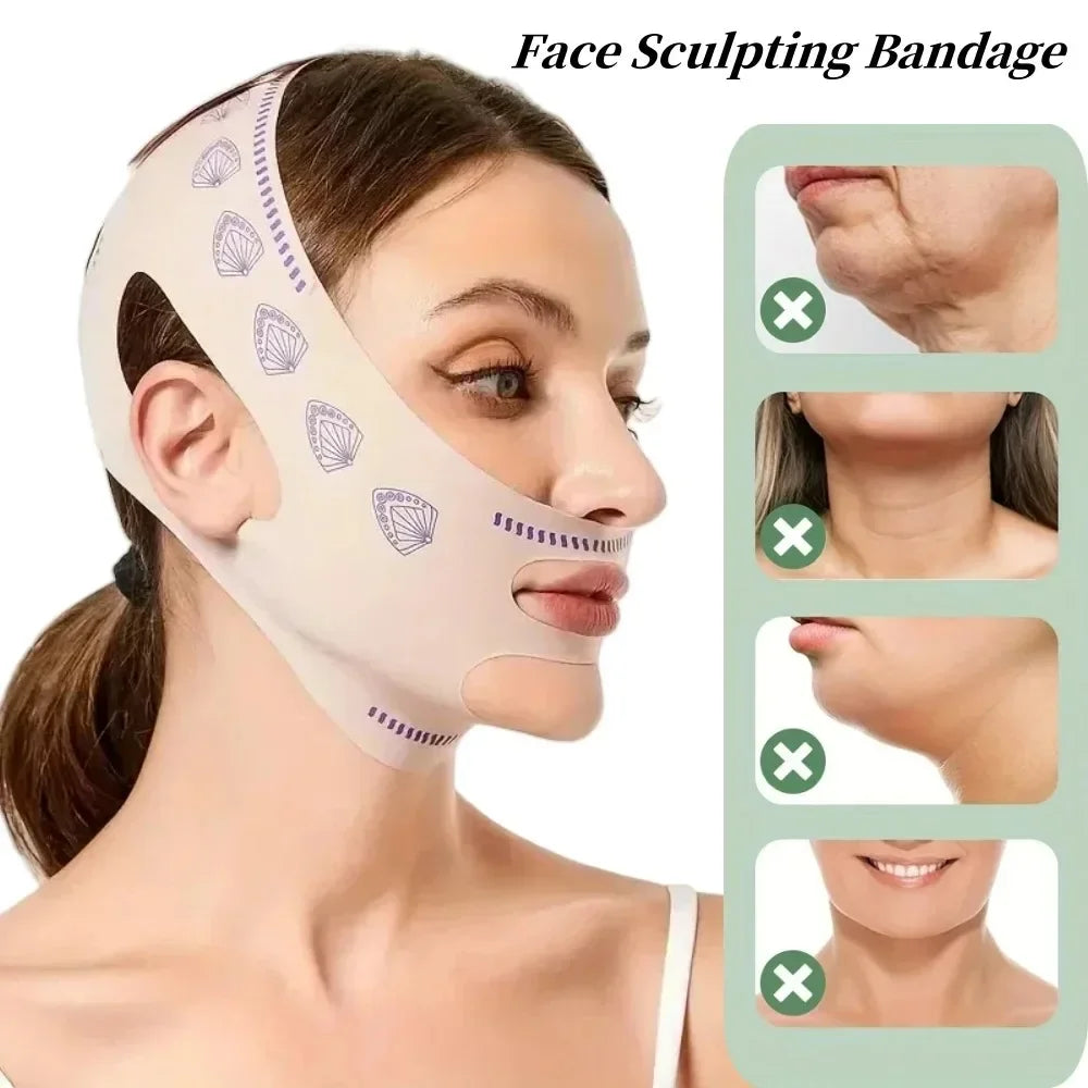 V-Line Face Sculpting Set – Lymphatic Lifting Bandage & Massage Brush for Jawline & Double Chin