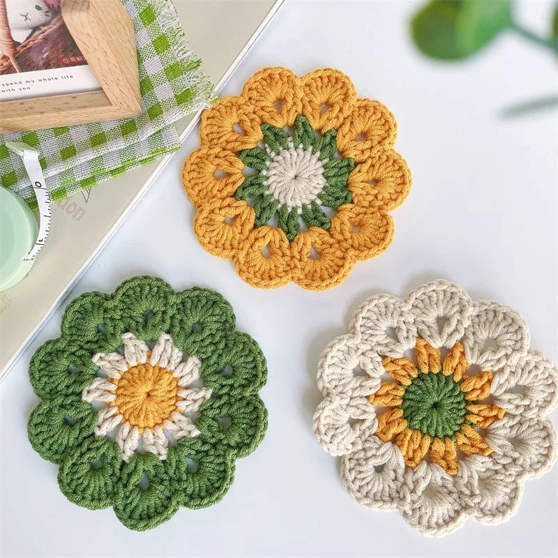 DIY Handmade Coaster Crochet Kit For Beginners Flower Sewing Material Package Hand Knitting For Kids Adults Crochet Lovers