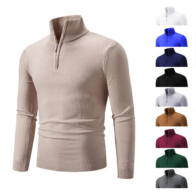 Men's Half-Turtleneck Knit Sweater — Slim Fit Base Layer in 10 Colors | British Style