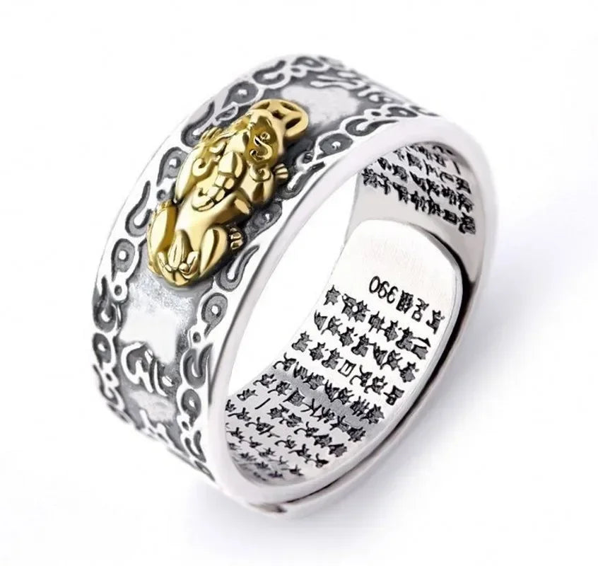 Vintage Original Feng Shui Ring Amulet Protection Lucky Wealth Men's Ring Golden Toad Jewelry Rings For Men Women Adjustable