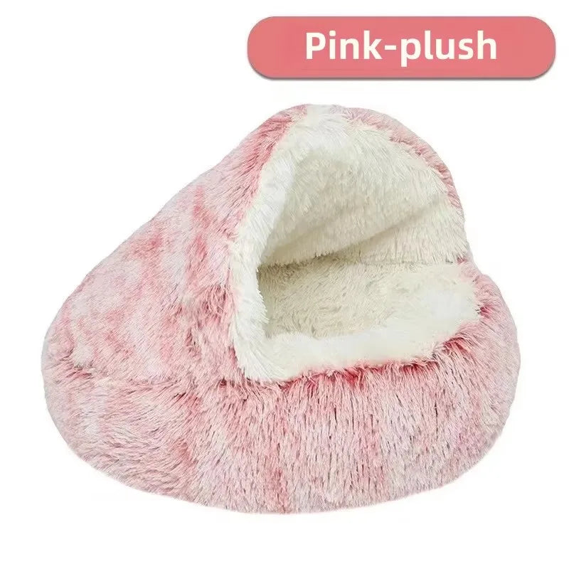 Fleece-Lined Plush Semi-Enclosed Cat Bed – Cozy Winter Pet Nest