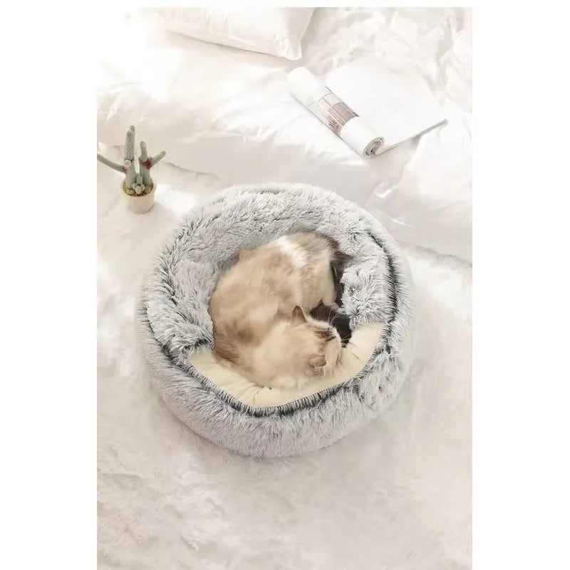 Fleece-Lined Plush Semi-Enclosed Cat Bed – Cozy Winter Pet Nest