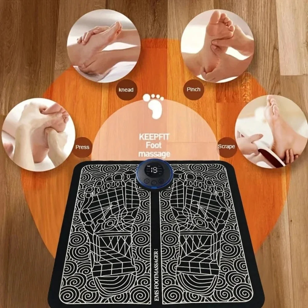 EMS Foot Massager Pad – 8 Modes & 19 Levels of Electric Muscle Stimulation for Feet & Legs