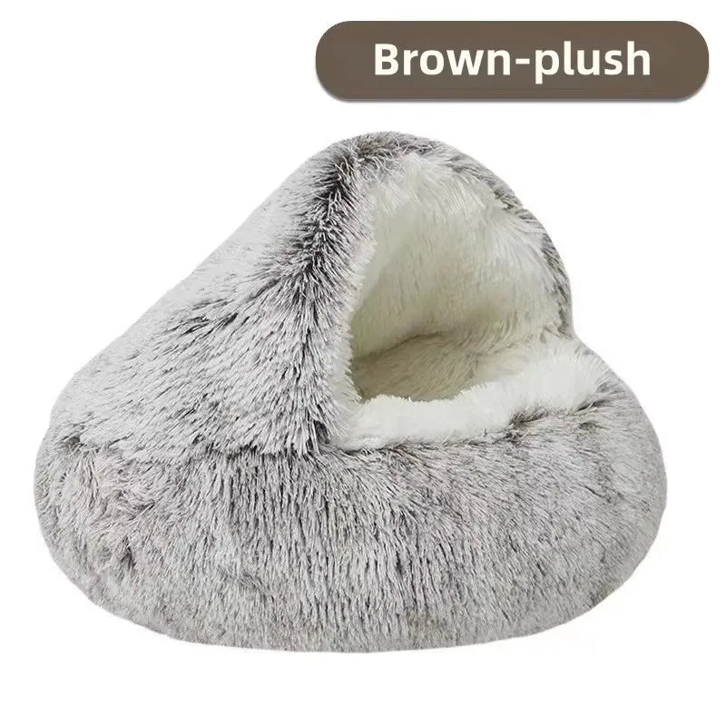 Fleece-Lined Plush Semi-Enclosed Cat Bed – Cozy Winter Pet Nest