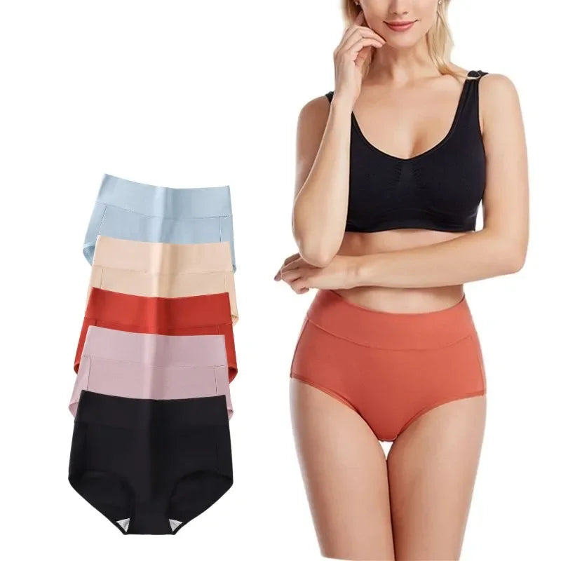 Women's High-Waist Tummy Control Underwear — 95% Cotton Plus Size Briefs in 7 Colors