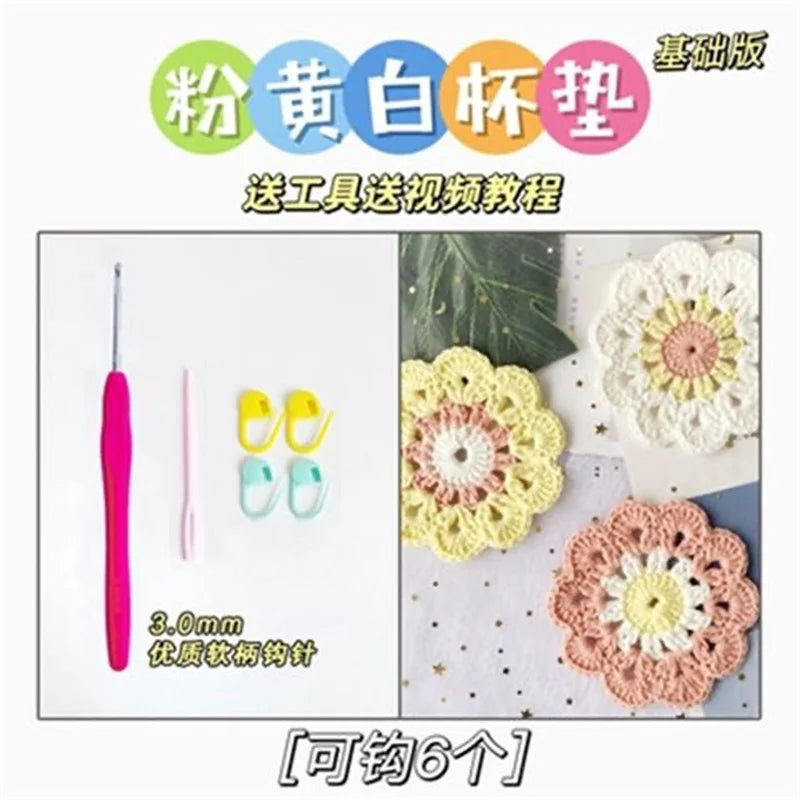 DIY Handmade Coaster Crochet Kit For Beginners Flower Sewing Material Package Hand Knitting For Kids Adults Crochet Lovers