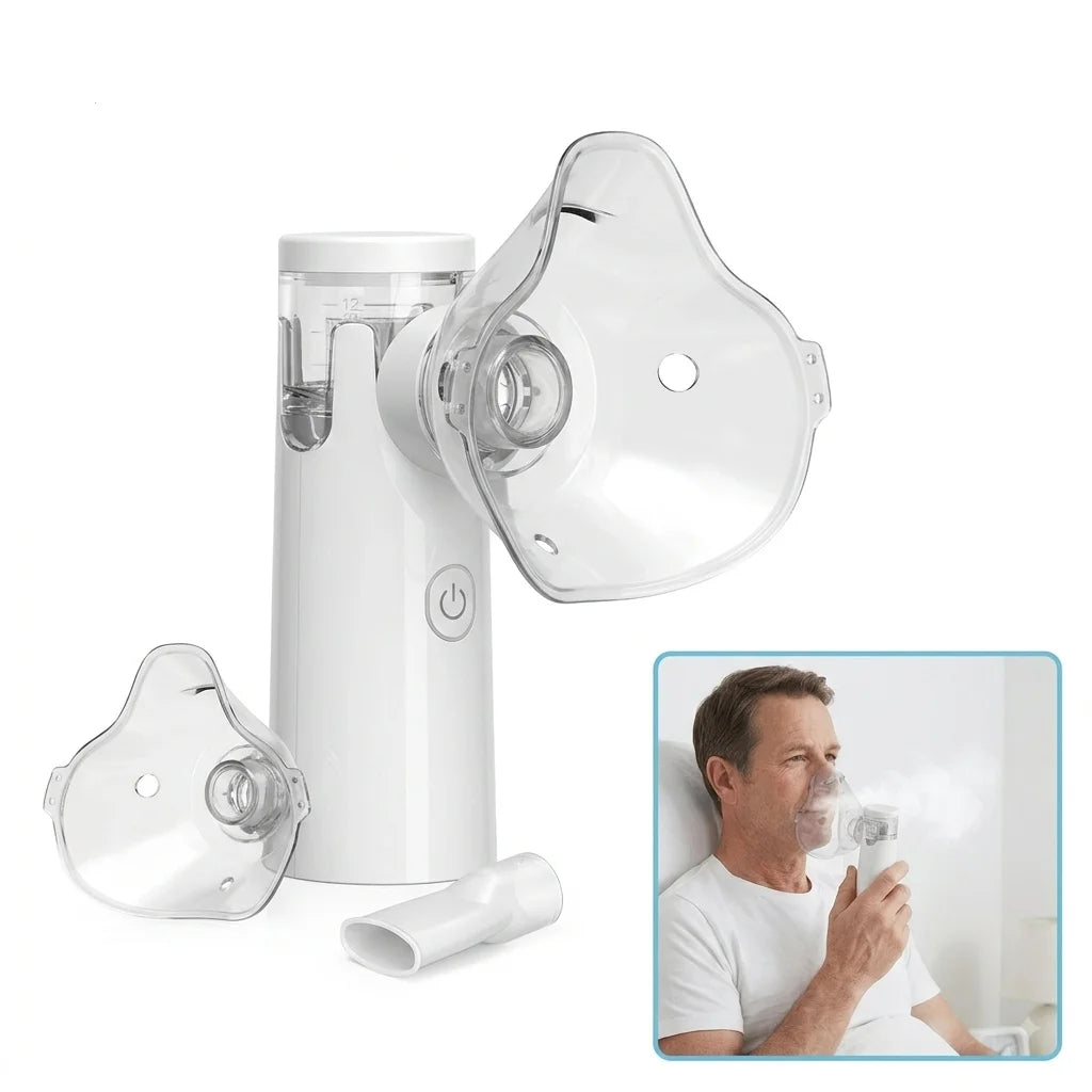 Portable Mesh Nebulizer Machine – Quiet Handheld Inhaler for Kids & Adults with Adult & Child Masks