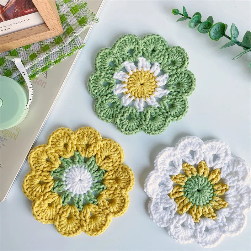 DIY Handmade Coaster Crochet Kit For Beginners Flower Sewing Material Package Hand Knitting For Kids Adults Crochet Lovers
