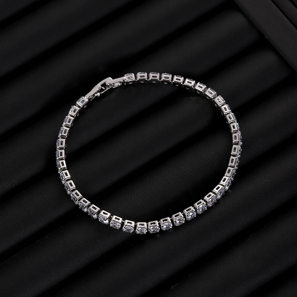 Iced Out Tennis Bracelet — 4mm Cubic Zirconia Crystal Chain for Men & Women