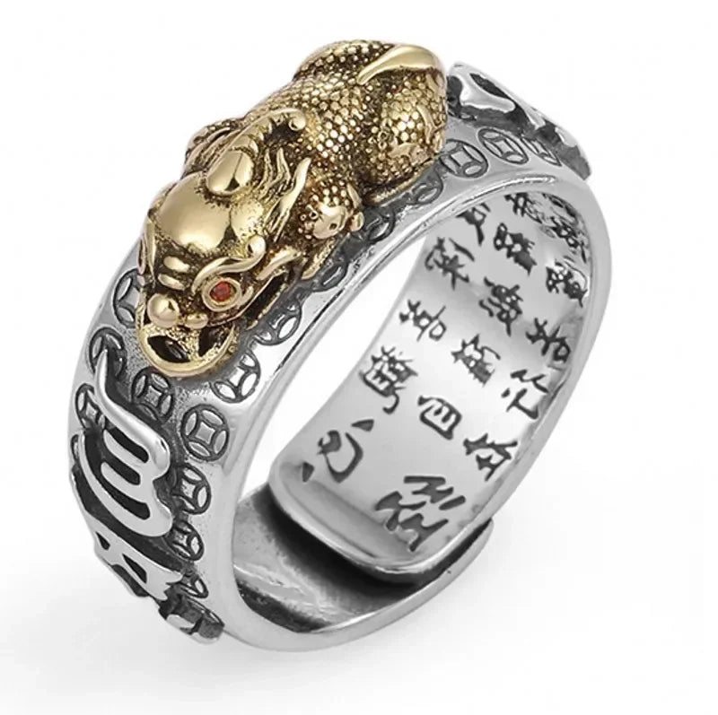 Vintage Original Feng Shui Ring Amulet Protection Lucky Wealth Men's Ring Golden Toad Jewelry Rings For Men Women Adjustable