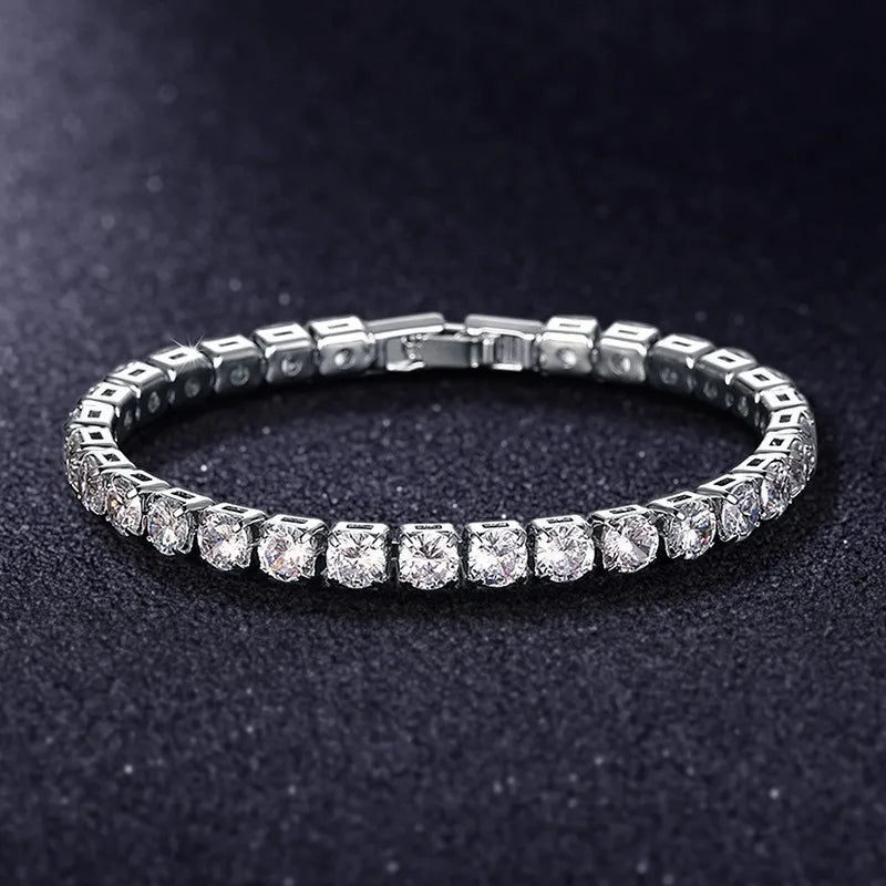 Iced Out Tennis Bracelet — 4mm Cubic Zirconia Crystal Chain for Men & Women