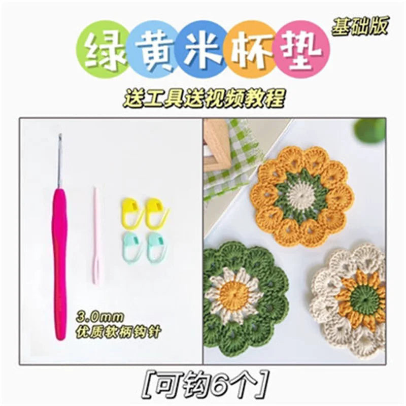 DIY Handmade Coaster Crochet Kit For Beginners Flower Sewing Material Package Hand Knitting For Kids Adults Crochet Lovers