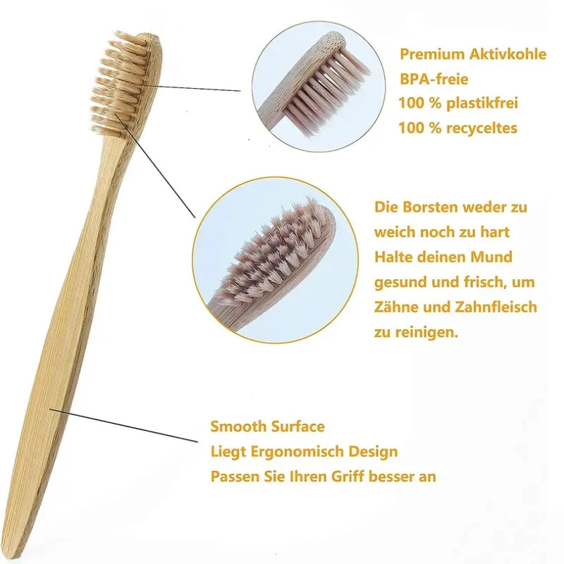Natural Bamboo Toothbrush – Eco-Friendly Soft Bristle Oral Care (1 or 3 Pack)