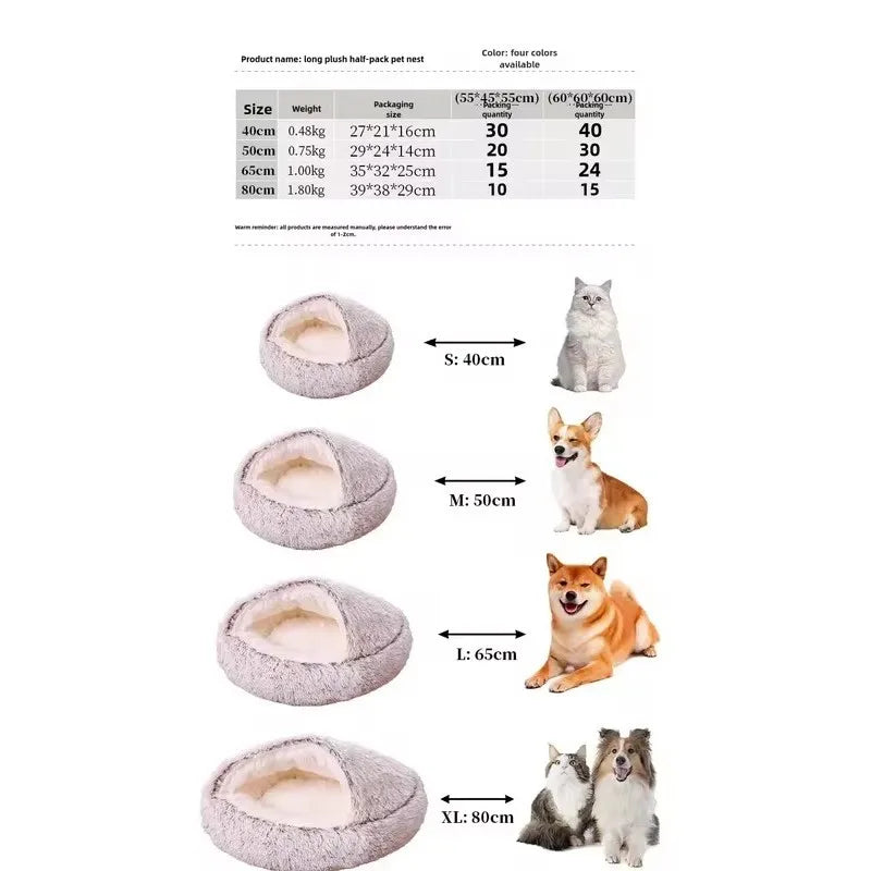 Fleece-Lined Plush Semi-Enclosed Cat Bed – Cozy Winter Pet Nest
