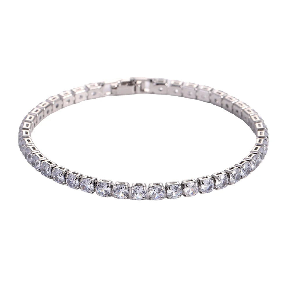 Iced Out Tennis Bracelet — 4mm Cubic Zirconia Crystal Chain for Men & Women
