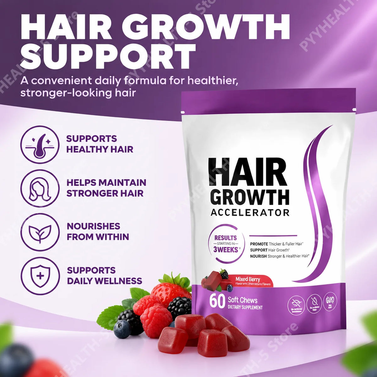 Biotin Hair Growth Soft Chews – 10,000mcg with Vitamins C & E for Fuller, Thicker Hair