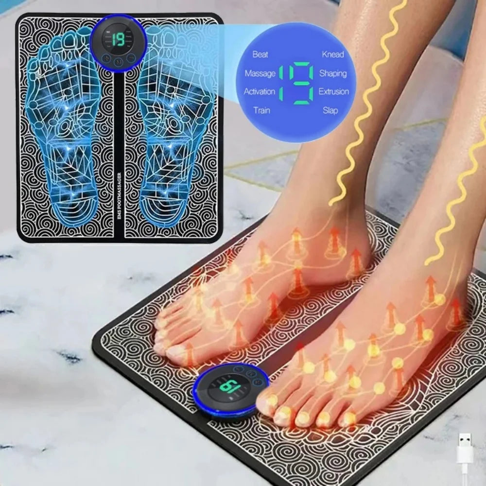 EMS Foot Massager Pad – 8 Modes & 19 Levels of Electric Muscle Stimulation for Feet & Legs