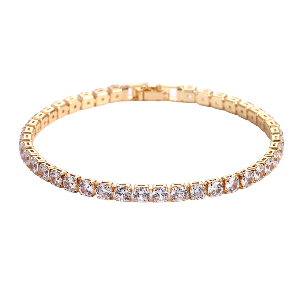 Iced Out Tennis Bracelet — 4mm Cubic Zirconia Crystal Chain for Men & Women