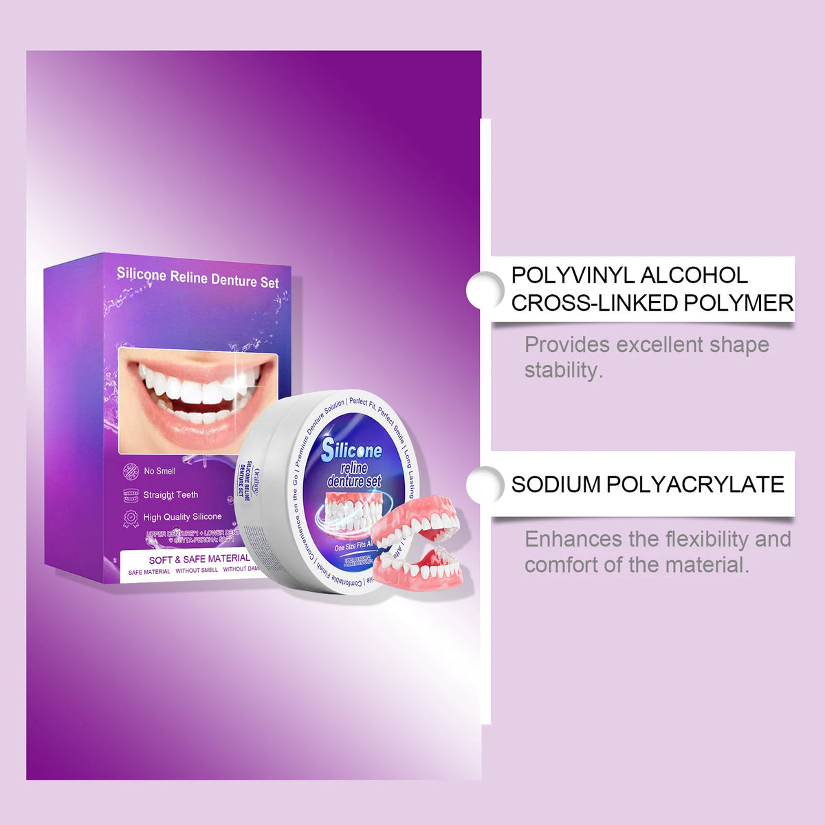 Denture Reliner Kit – Moldable Temporary Teeth Braces with Adhesive Glue