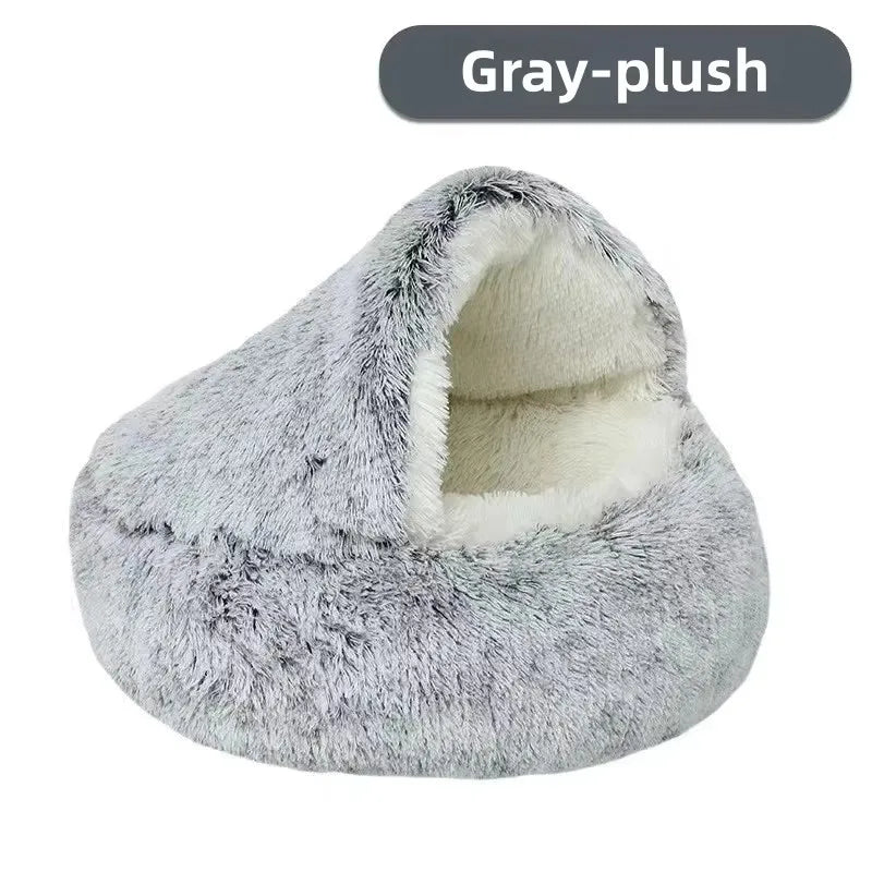Fleece-Lined Plush Semi-Enclosed Cat Bed – Cozy Winter Pet Nest
