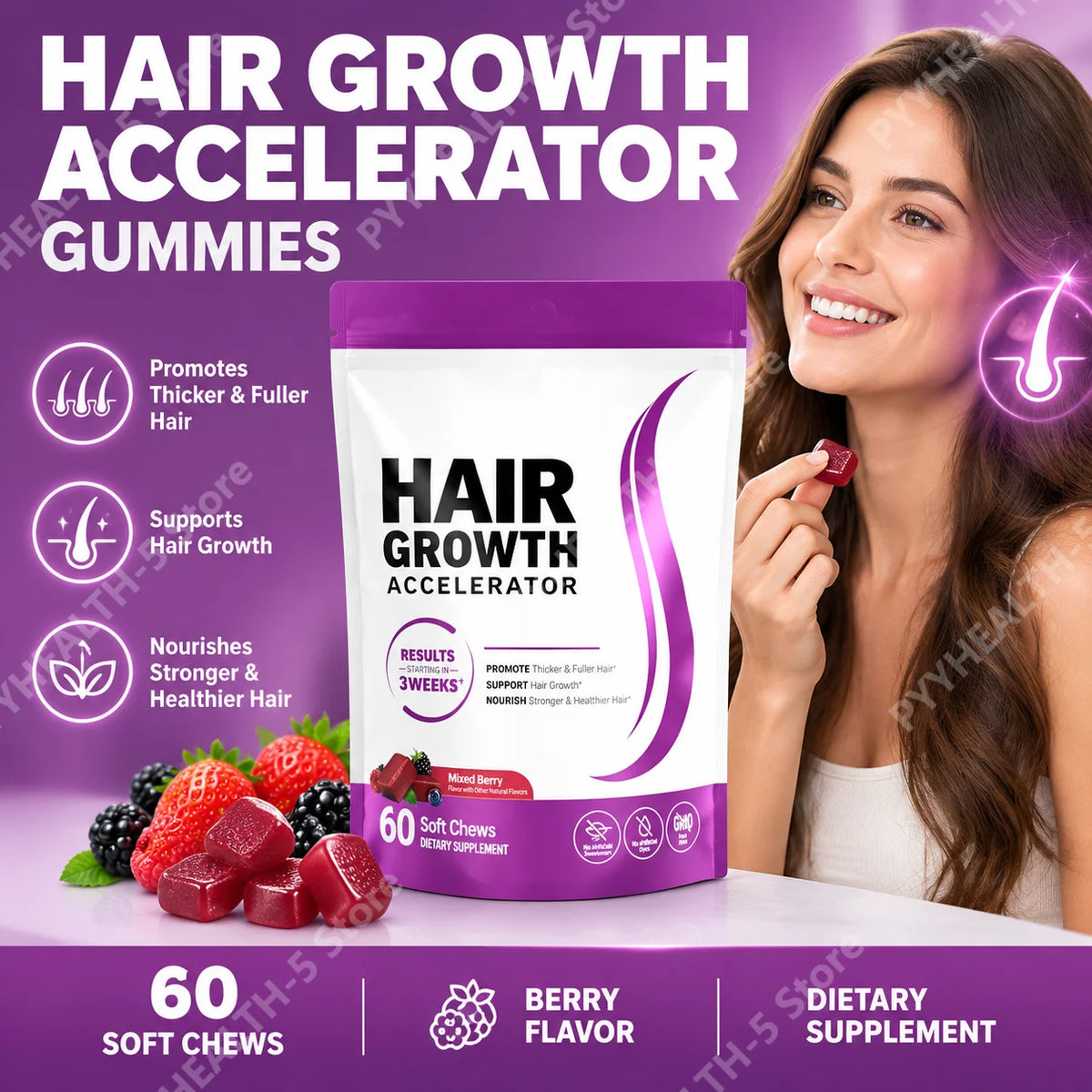 Biotin Hair Growth Soft Chews – 10,000mcg with Vitamins C & E for Fuller, Thicker Hair