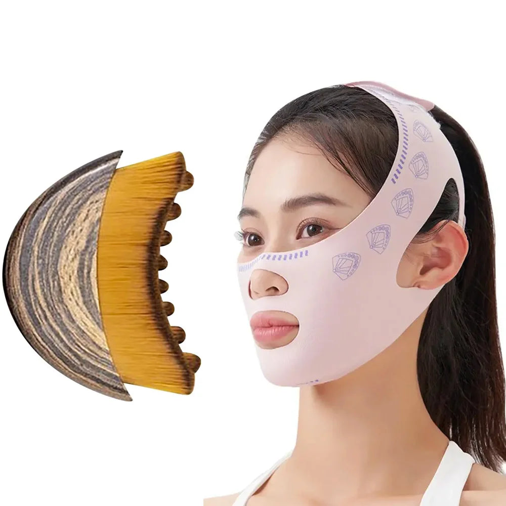 V-Line Face Sculpting Set – Lymphatic Lifting Bandage & Massage Brush for Jawline & Double Chin