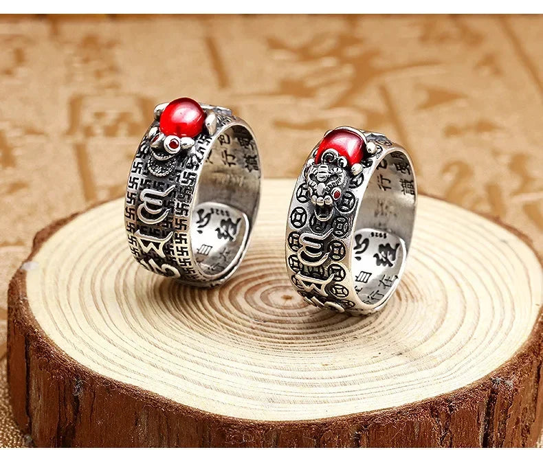 Vintage Original Feng Shui Ring Amulet Protection Lucky Wealth Men's Ring Golden Toad Jewelry Rings For Men Women Adjustable