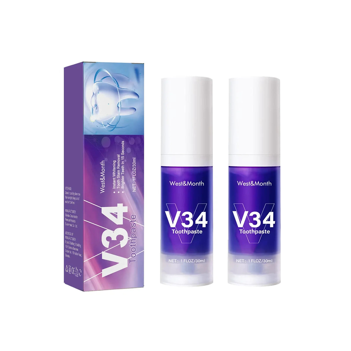 V34 Purple Toothpaste Whitening Mousse – Stain Removal, Fresh Breath & Gum Protection